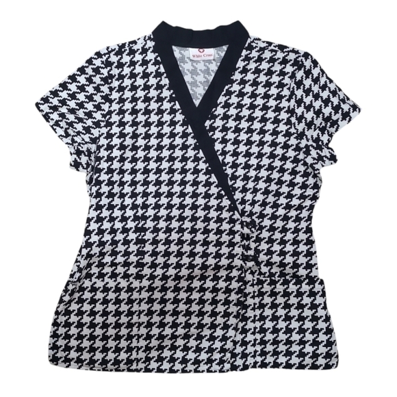 White Cross Hounds Tooth Black & White Scrub Top Size Medium - Picture 1 of 8
